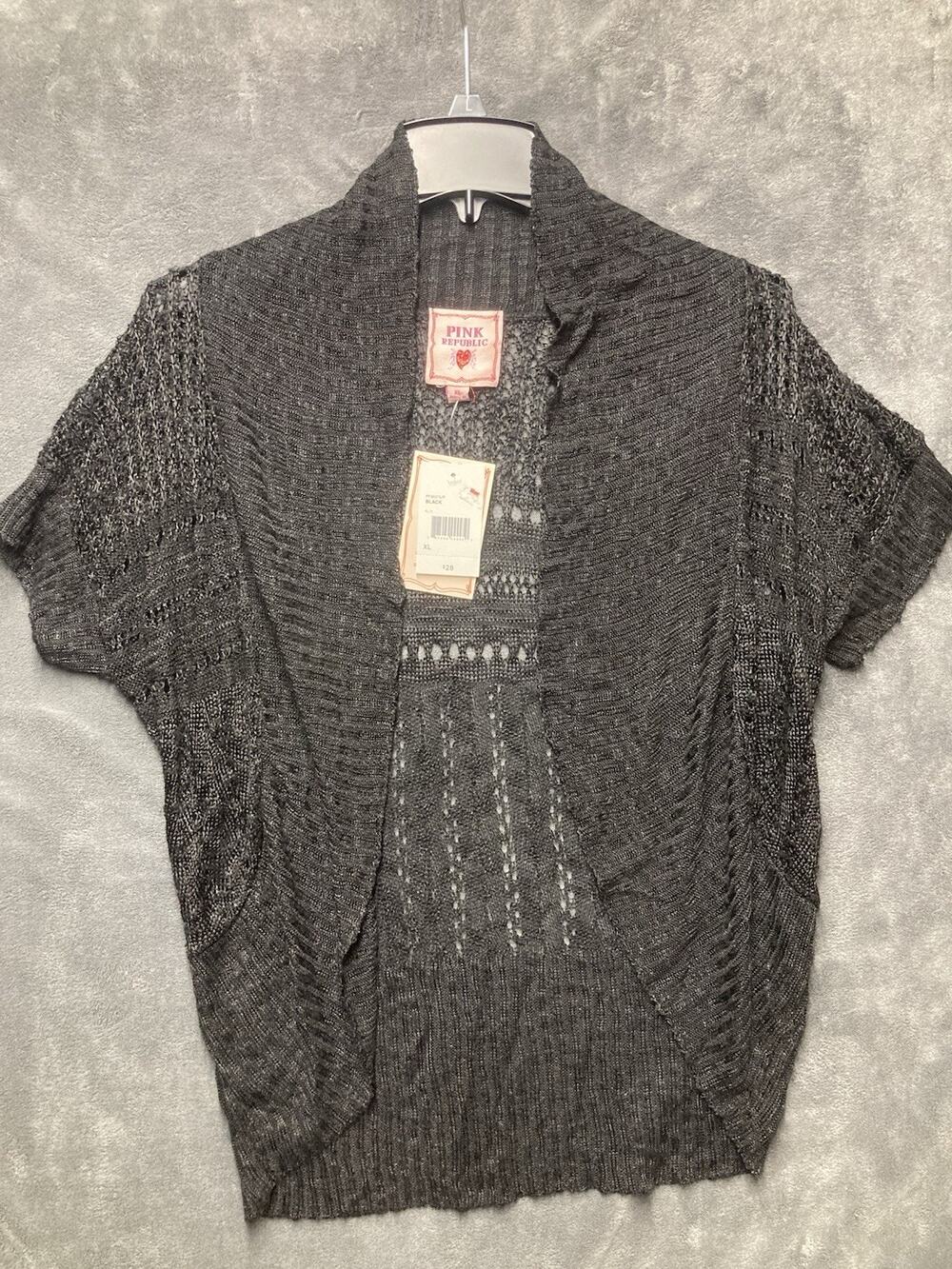NWT Pink Republic Black Open Knit Cardigan XL Short Sleeve Fairy Grunge Boho USA
